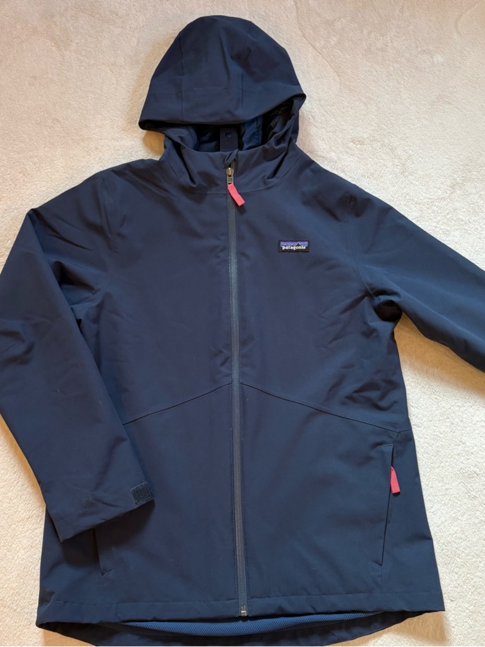 Patagonia Navy Waterproof H2NO Hooded Jacket with Pink Zip Pulls Sz XL